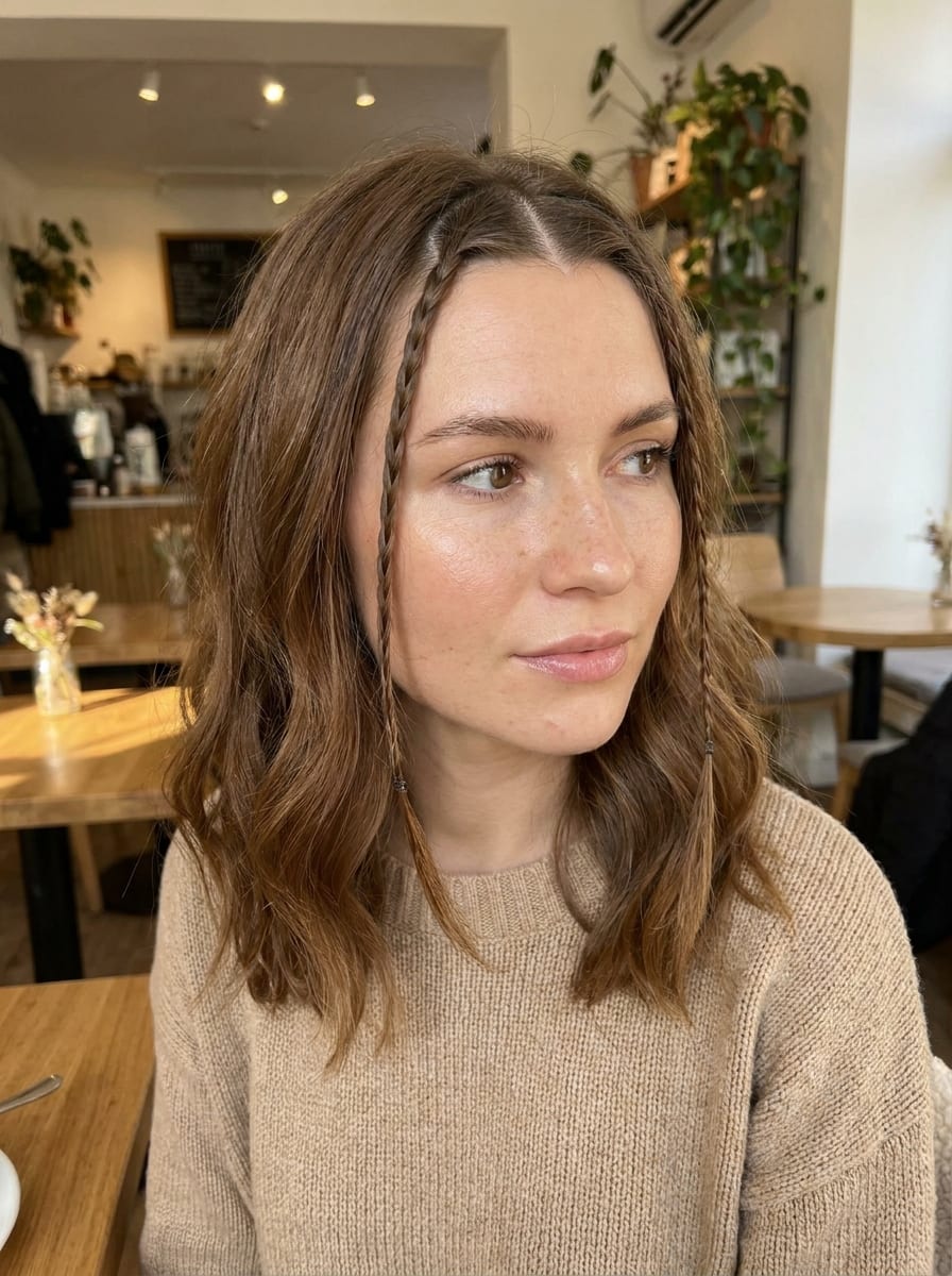 Kleine Front Braids mit offenen Haaren - Einfache Frisur mittellang